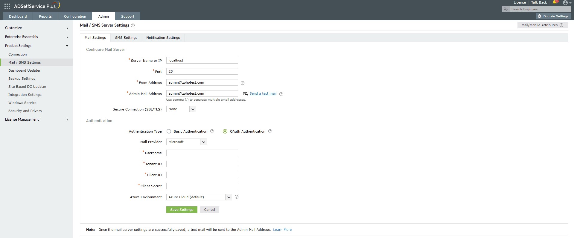 config_mail Mail server settings