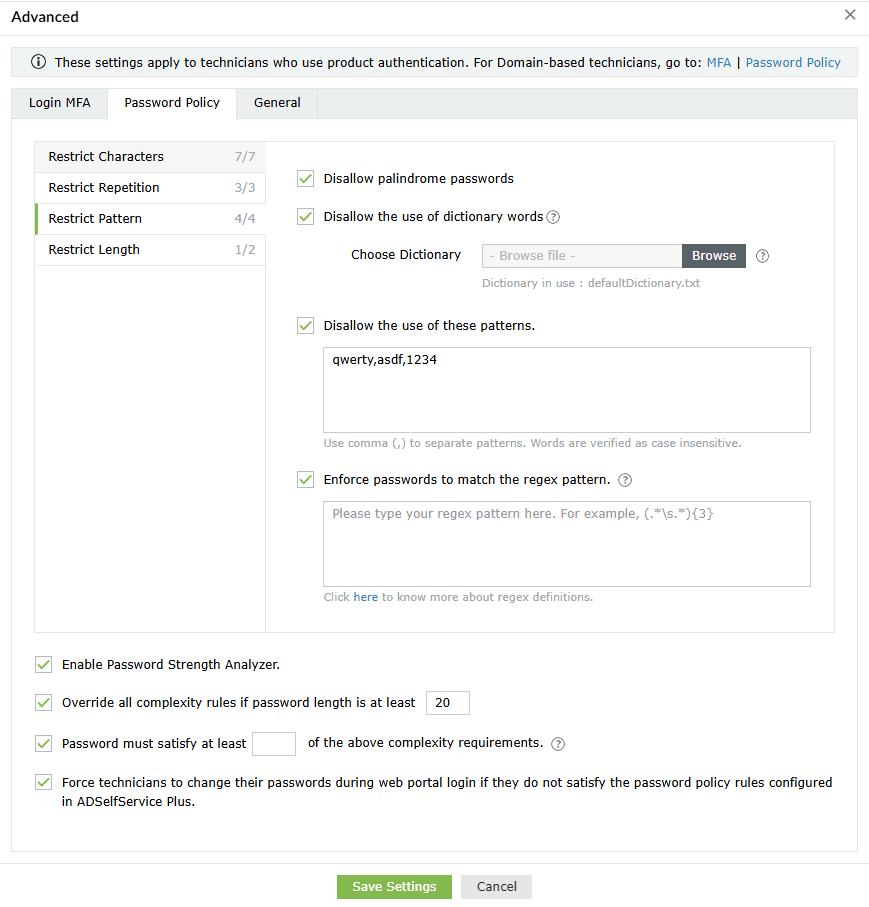Password Policy Password policy to restrict patterns in ADSelfService Plus